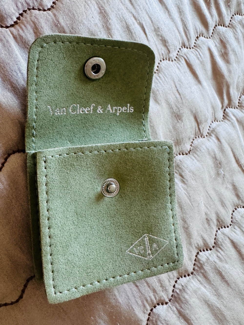 Authentic Van Cleef & Arpels Kids Green Suede Accessory Pouch